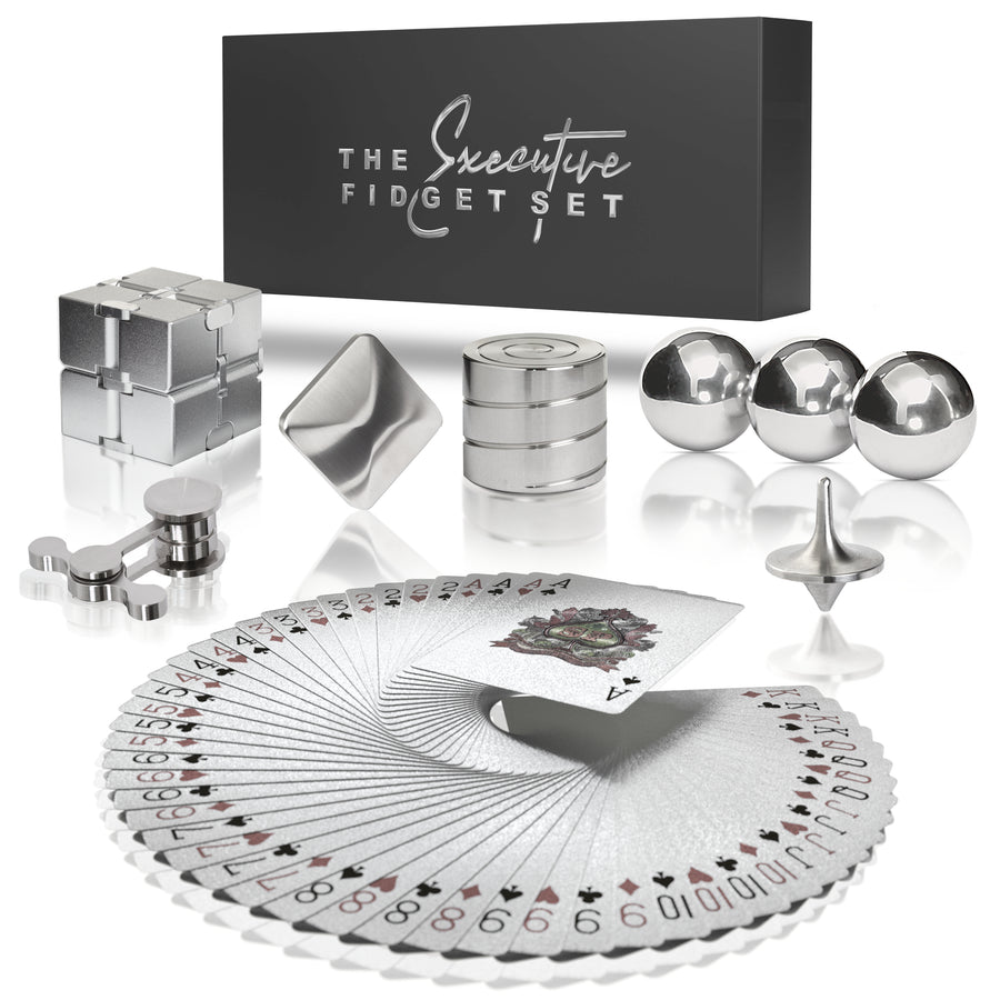 Executive Fidget Set contents — seven premium metal pieces